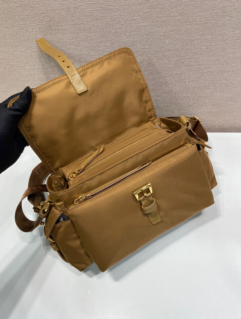Pr*a Shoulder Bag Brown Re-Nylon and Saffiano Leather