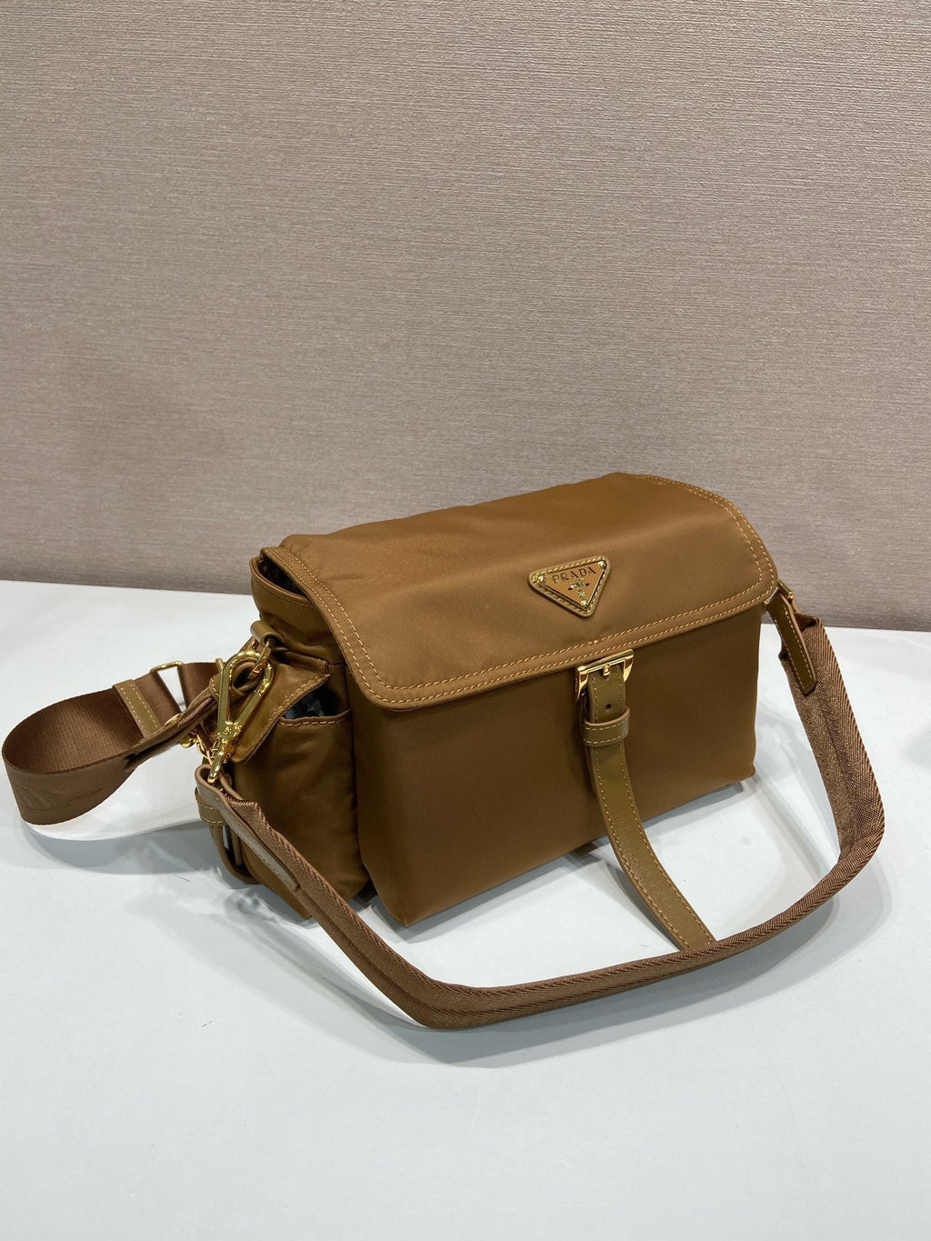 Pr*a Shoulder Bag Brown Re-Nylon and Saffiano Leather