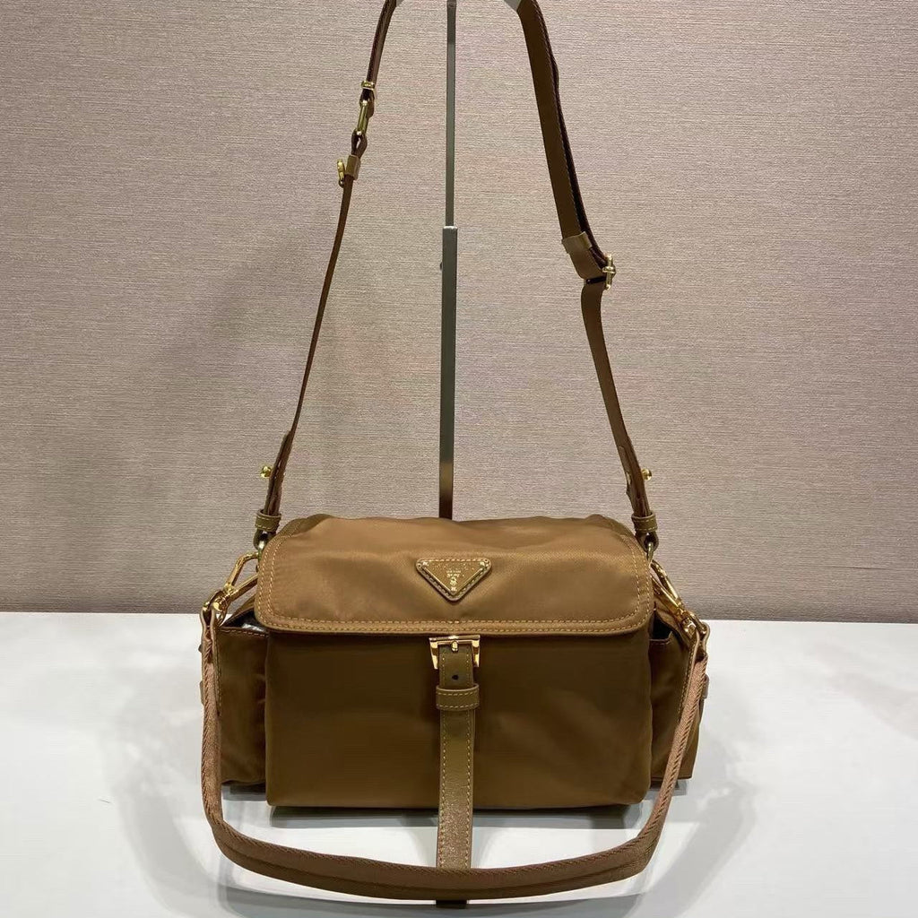 Pr*a Shoulder Bag Brown Re-Nylon and Saffiano Leather