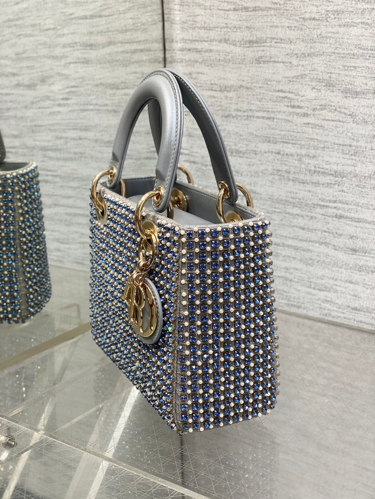 C*D Medium Lady 24 Silver Metalic Lambskin Pearl