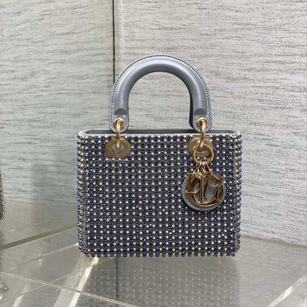 C*D Medium Lady 24 Silver Metalic Lambskin Pearl