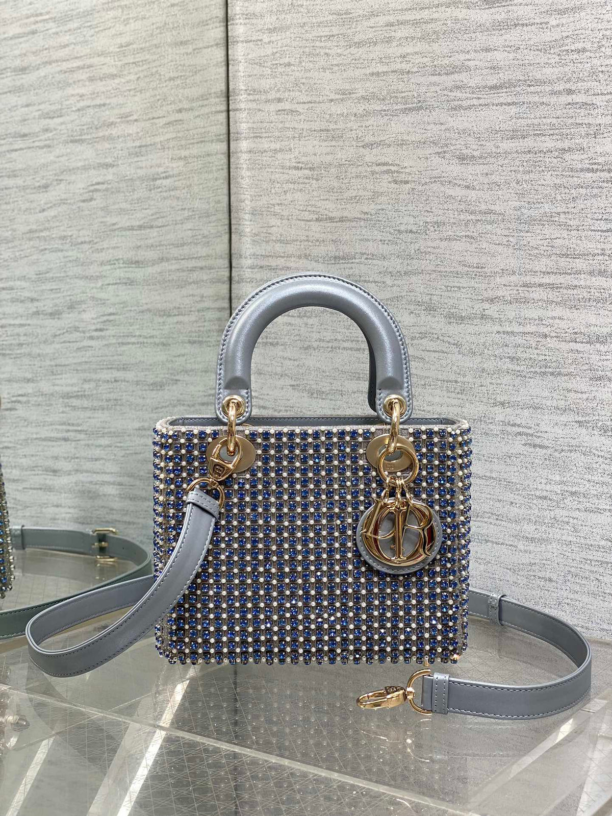 C*D Medium Lady 24 Silver Metalic Lambskin Pearl