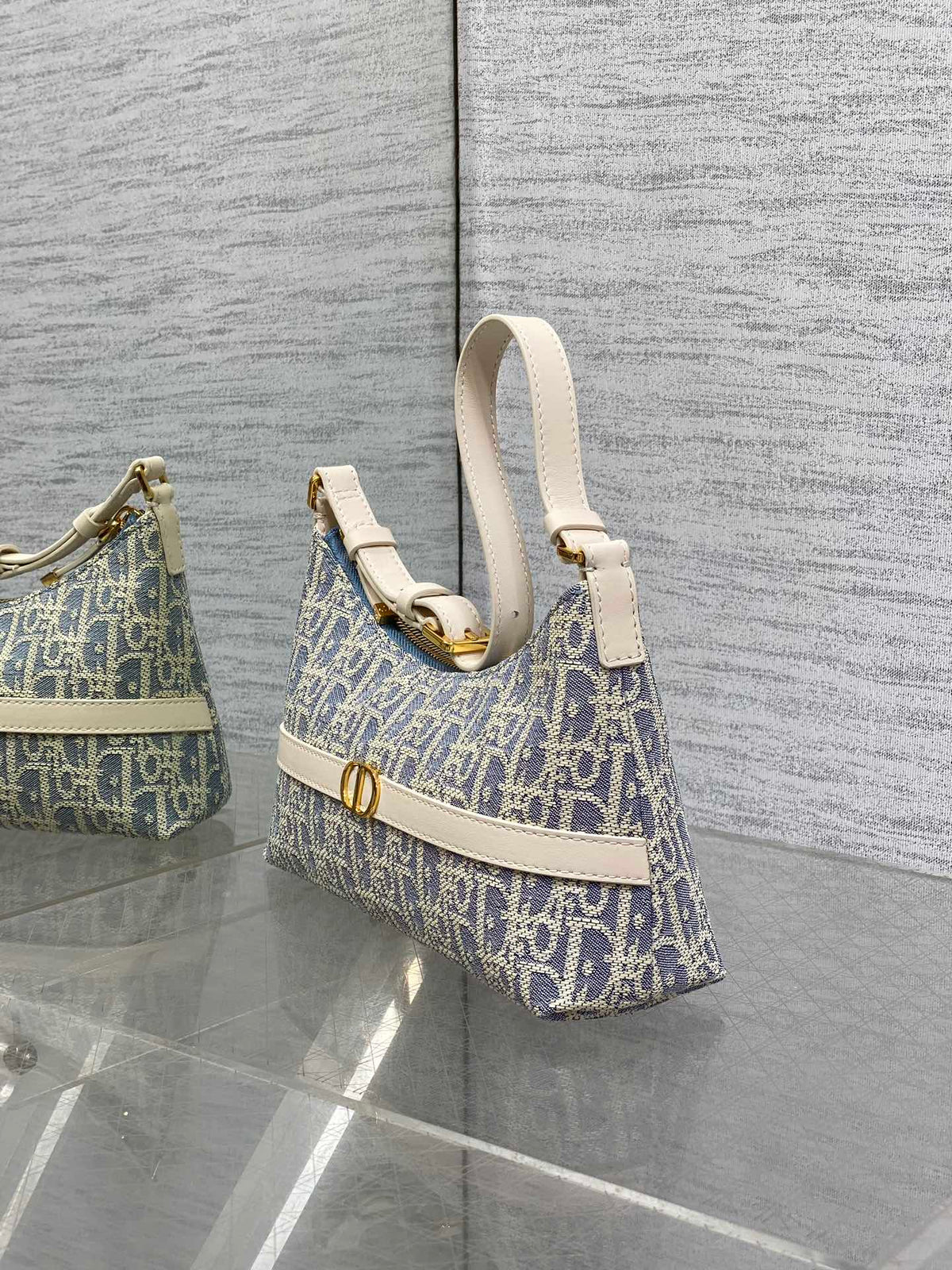 C*D Miss Caro 24 blue raffia-effect fabric