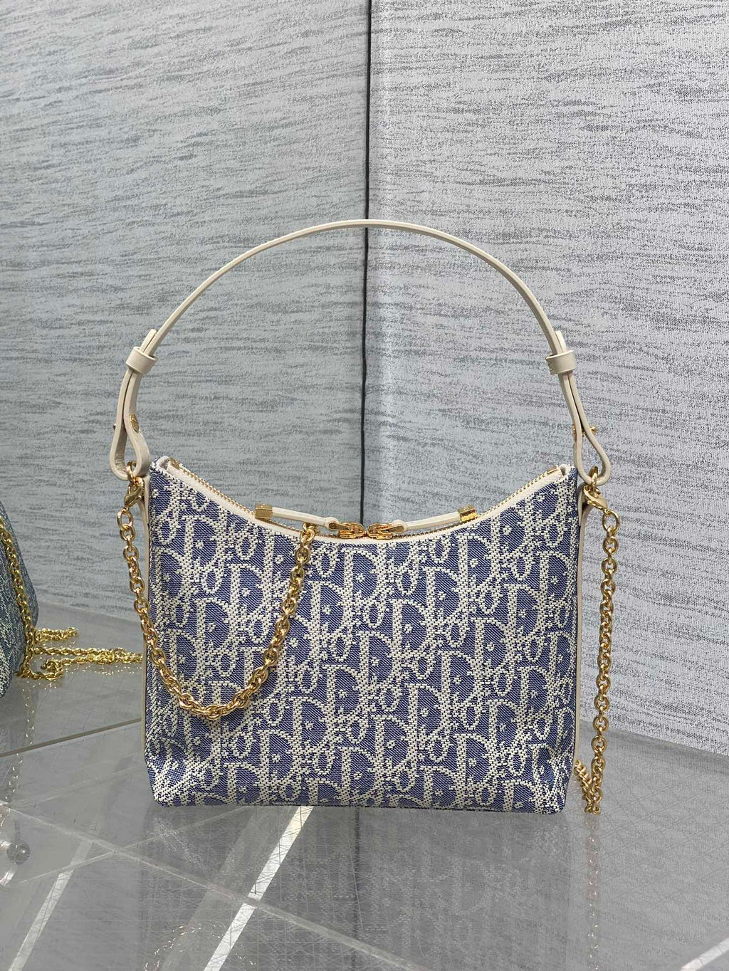 D*or 2025 Bag 19cm Blue mix White Oblique Fabric mix Leather