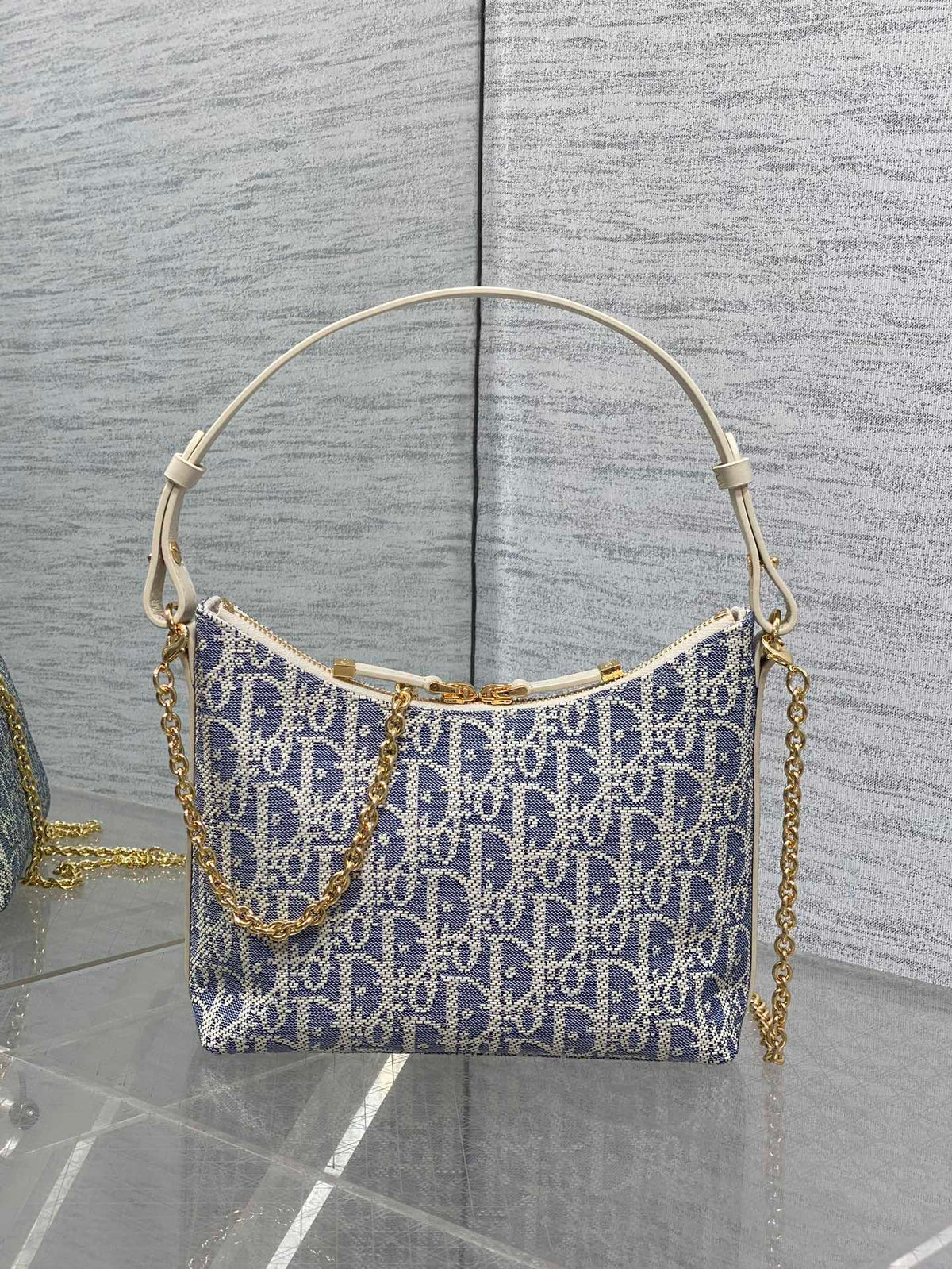D*or 2025 Bag 19cm Blue mix White Oblique Fabric mix Leather