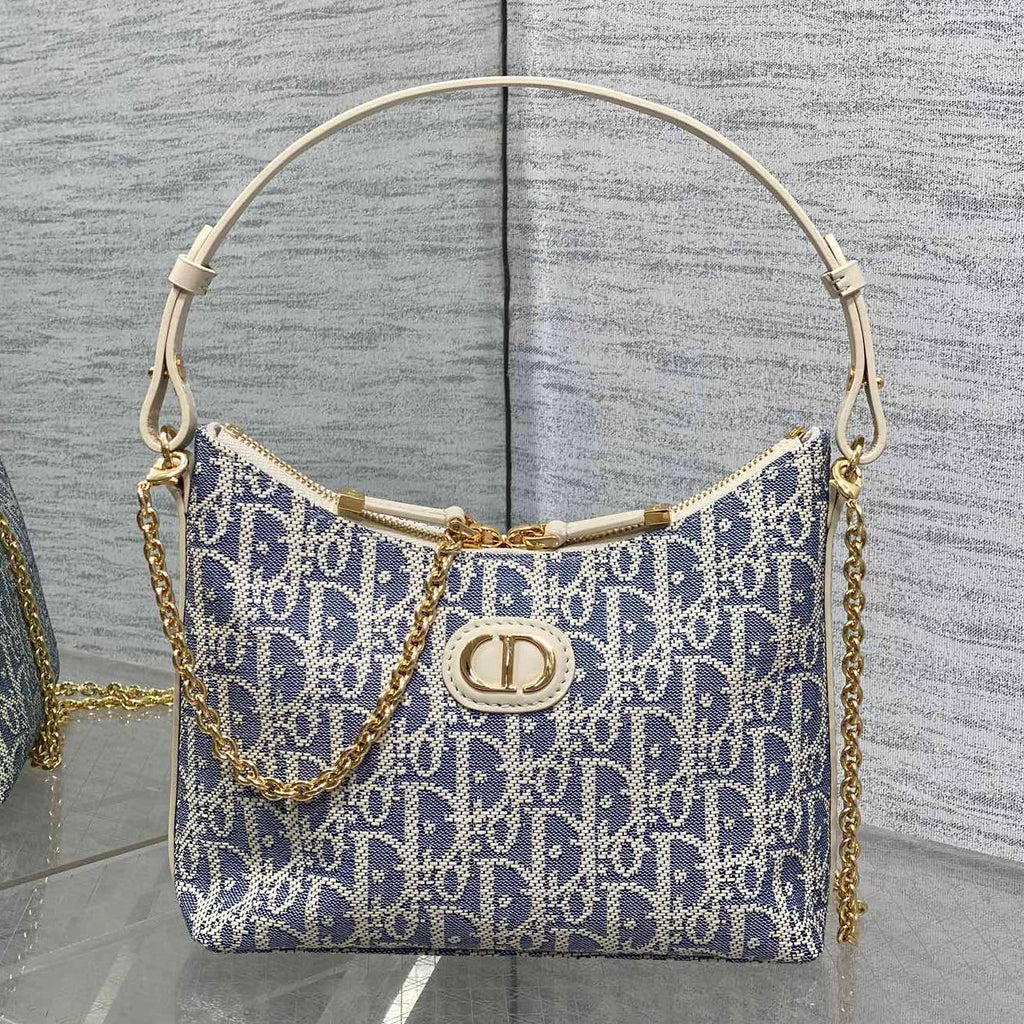 D*or 2025 Bag 19cm Blue mix White Oblique Fabric mix Leather
