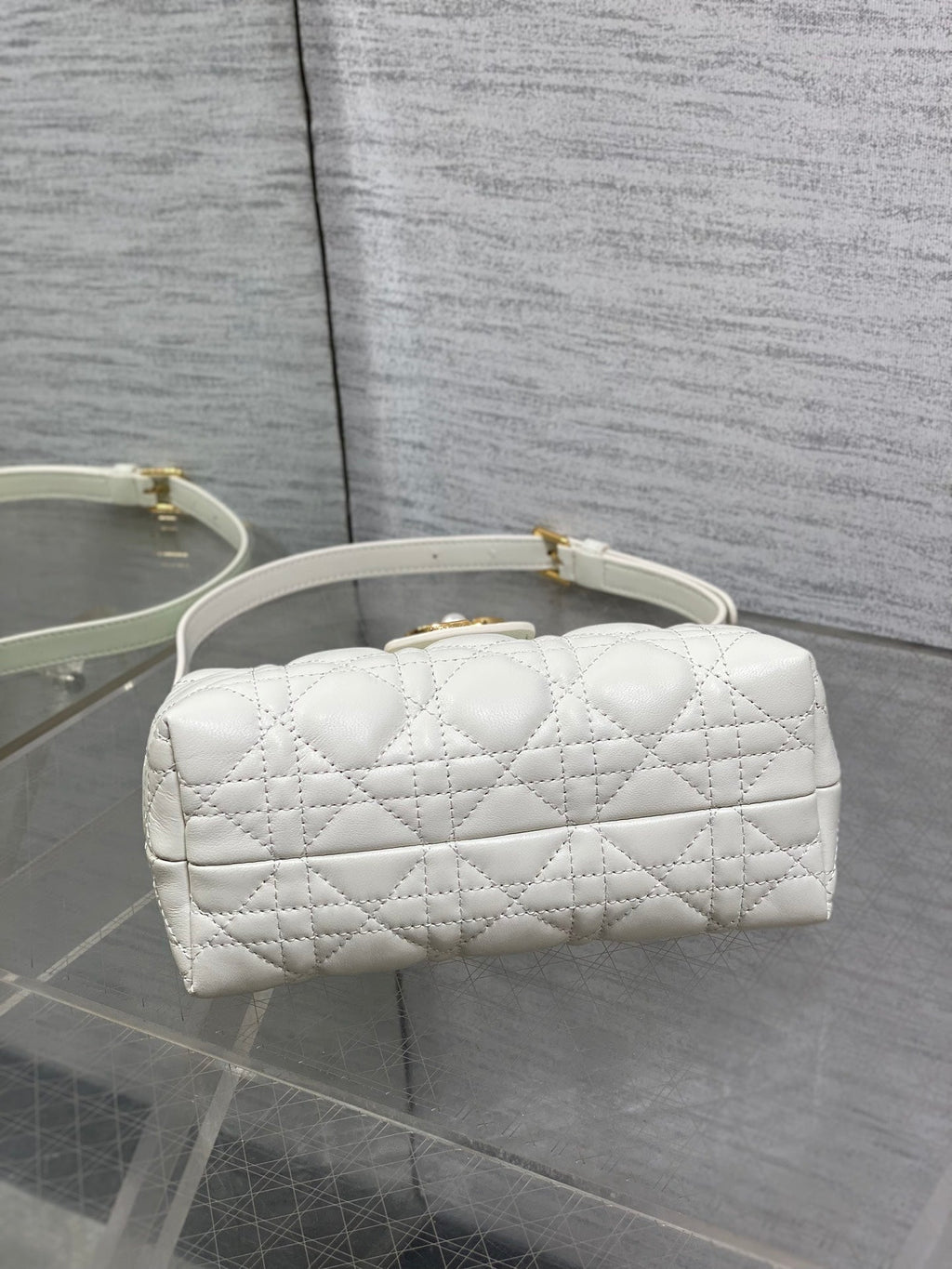 C*D Jolie Top Handle Mini Bag 18.5cm White Cannage Lambskin GHW