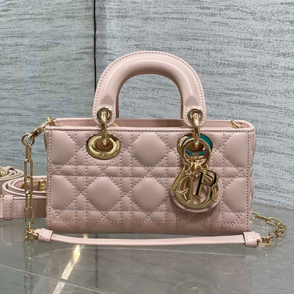 D*or 2026 Micro Lady D-Joy Bag 19cm Powder Pink Cannage Lambskin