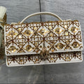 D*or 2025 Microbead Sequin Embroidery Bag 21cm White Gold Calfskin