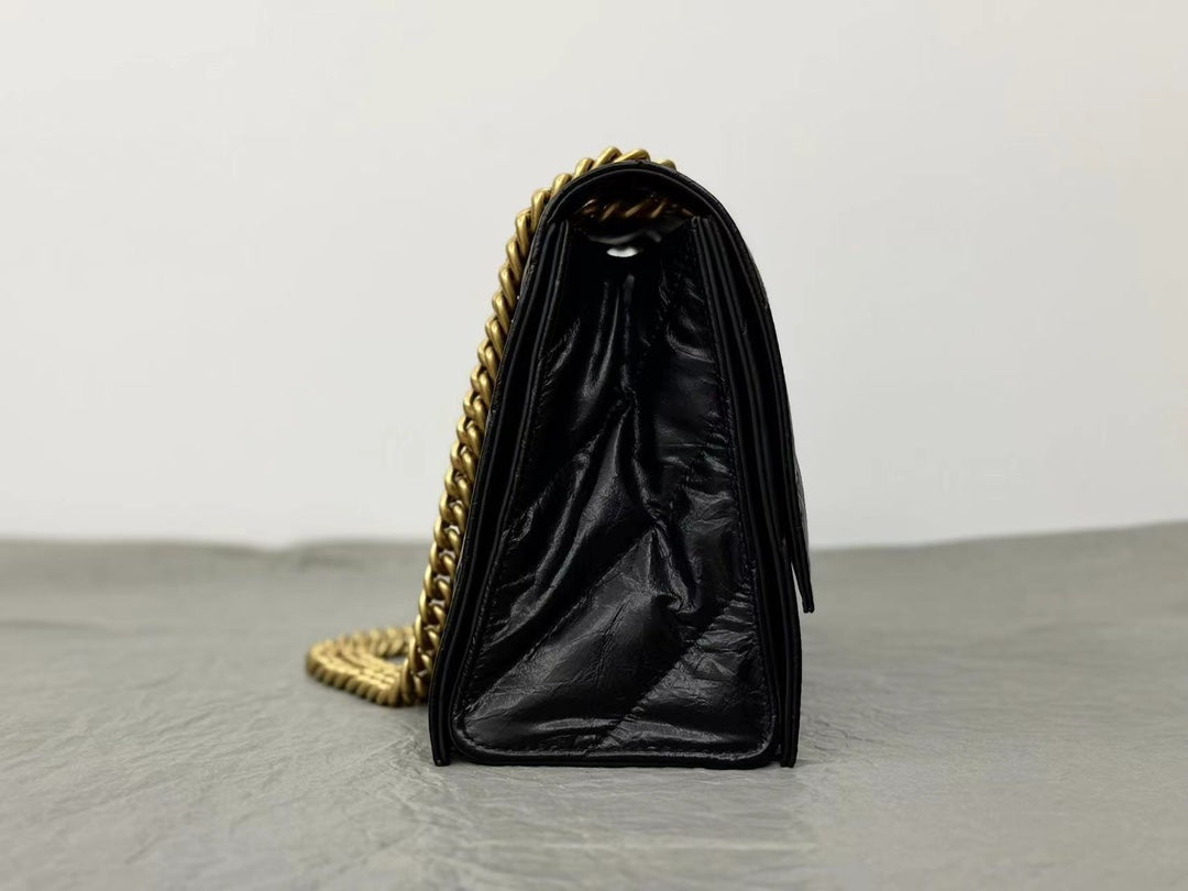CRUSH CHAIN BAG QUILTED CRUSHED CALFSKIN GOLD HARDWARE