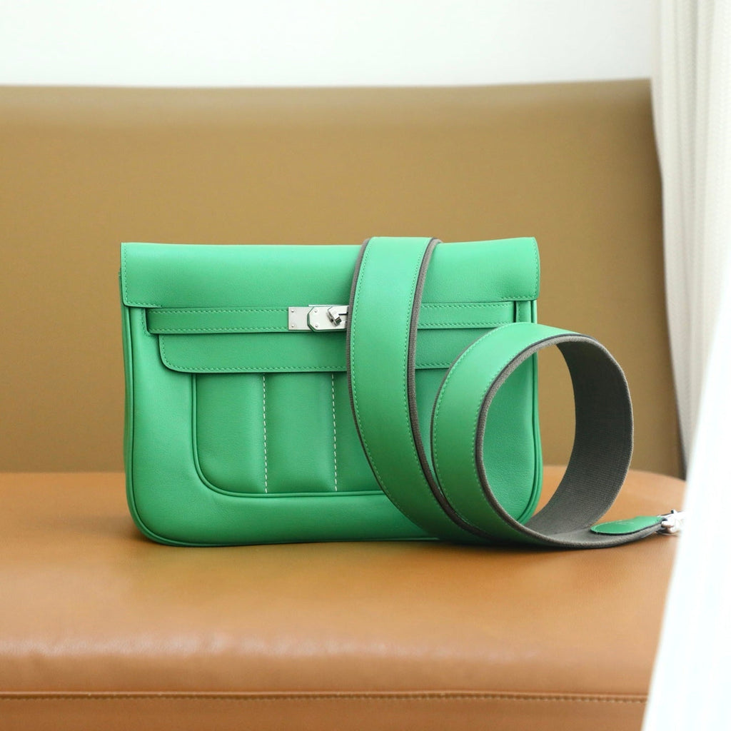 H*M Berline Bag 28cm Green Calfskin 284547 (Production time: 25 days)