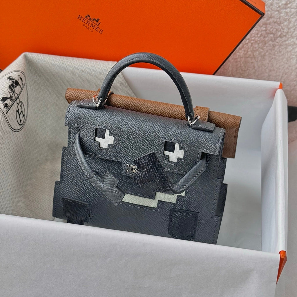 H*M Kelly Doll Bag 18cm Fog Gray Epsom Leather