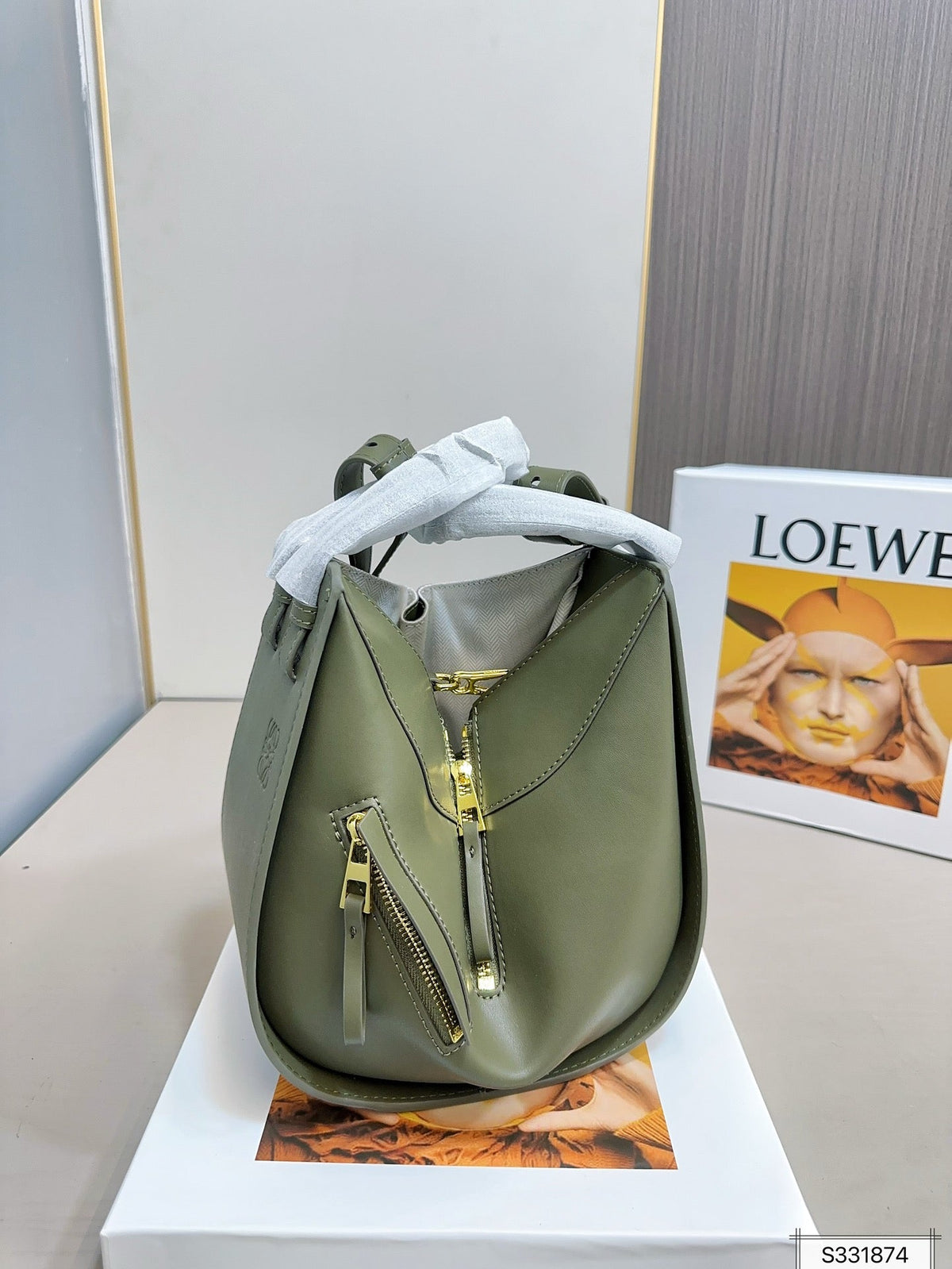 L*E COMPACT HAMMOCK 24 BAG IN OLIVE MELLOW CALFSKIN AND CANVAS