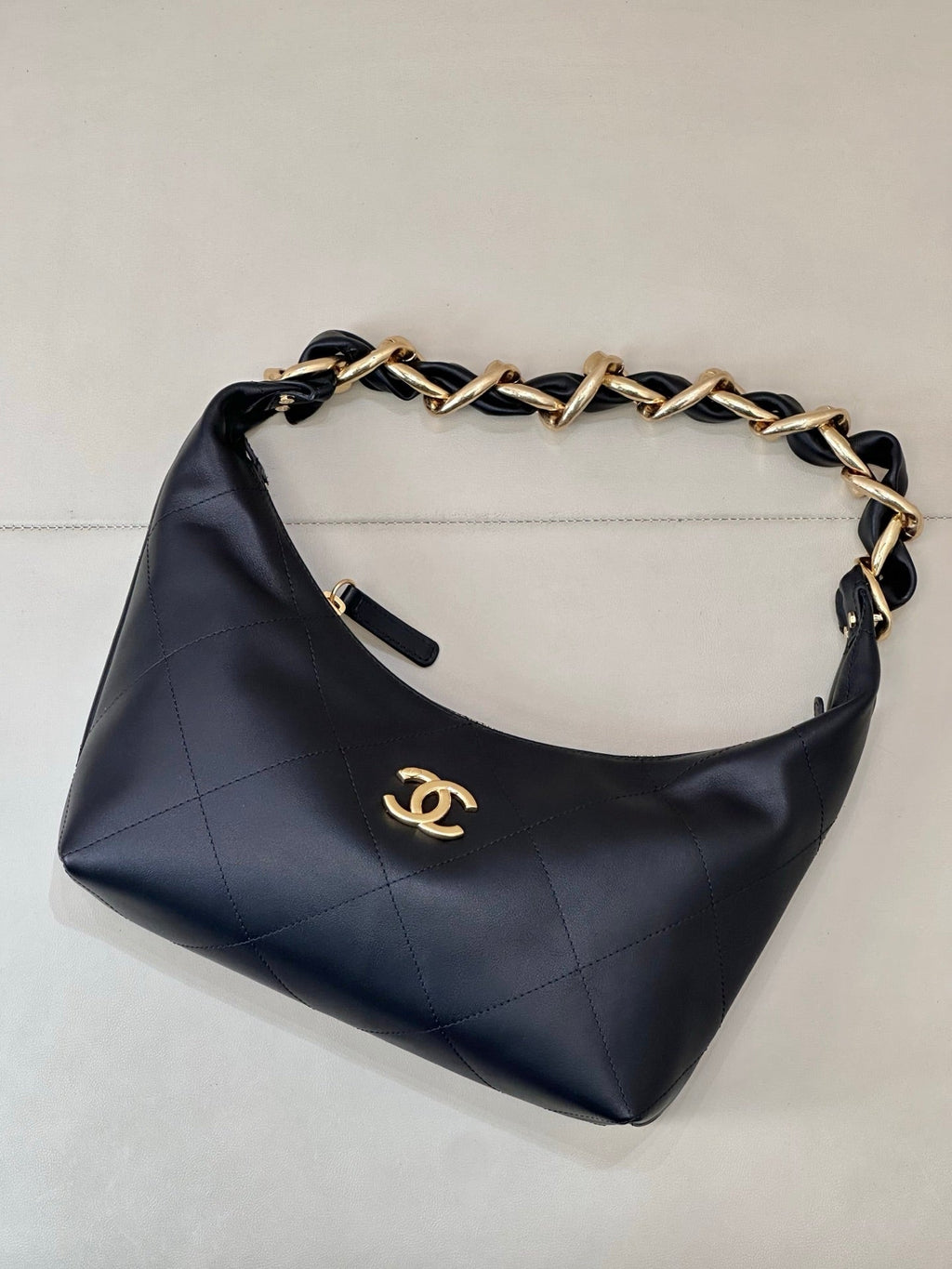 C*C 2025 Hobo Bag Black Lambskin Gold Hardware