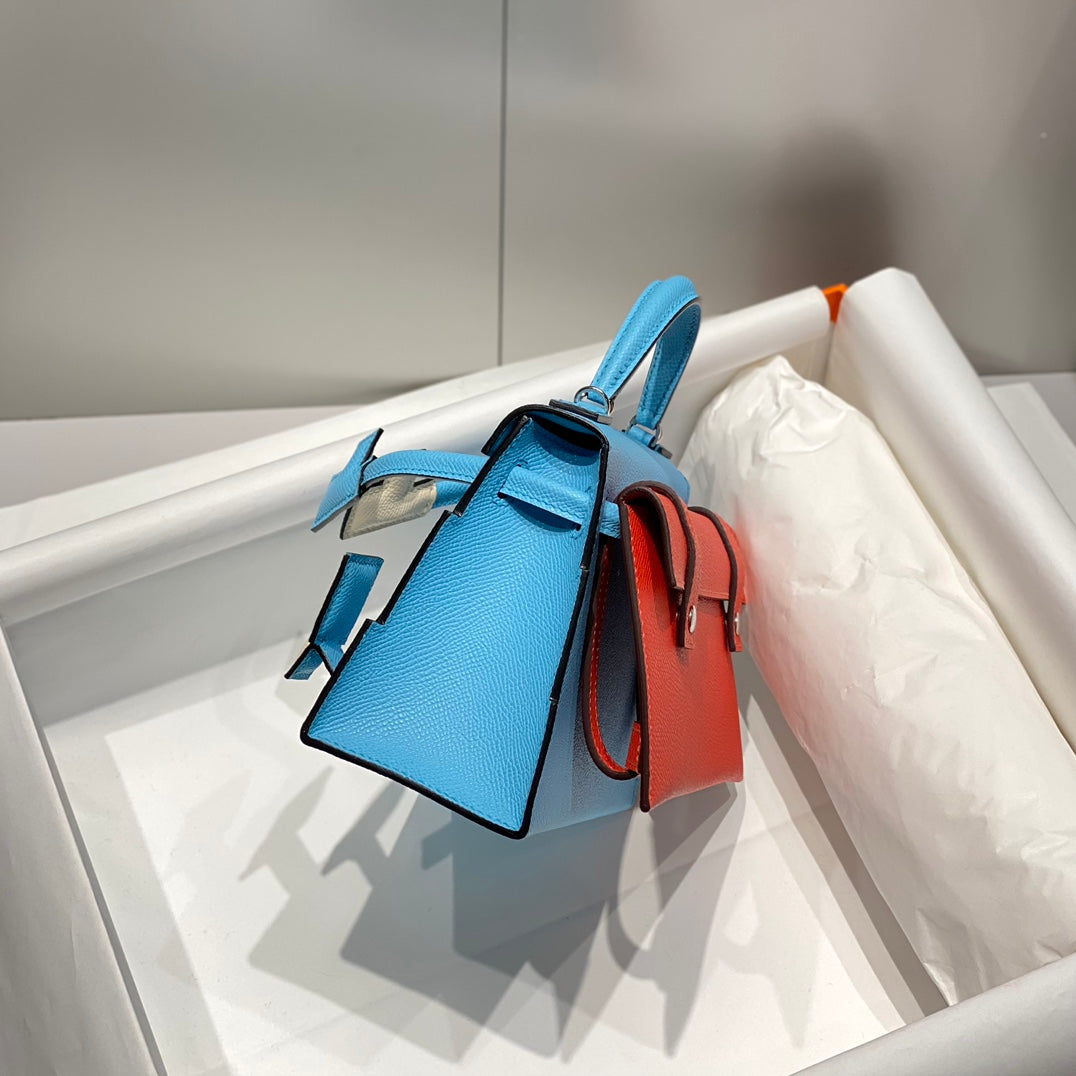 H*M Kelly Doll Picto Bag Blue Sky White Togo Leather