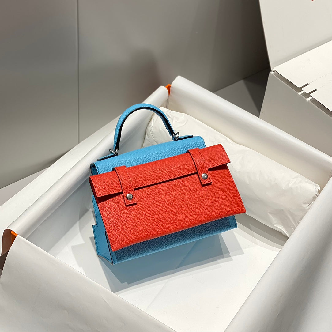 H*M Kelly Doll Picto Bag Blue Sky White Togo Leather