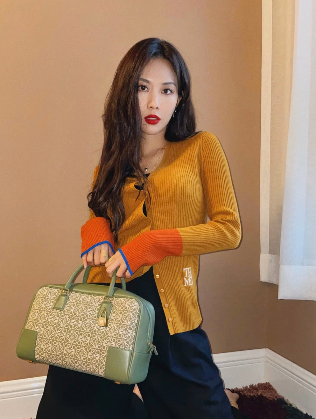 L*E AMAZONA BAG CALFSKIN MONOGRAM FABRIC