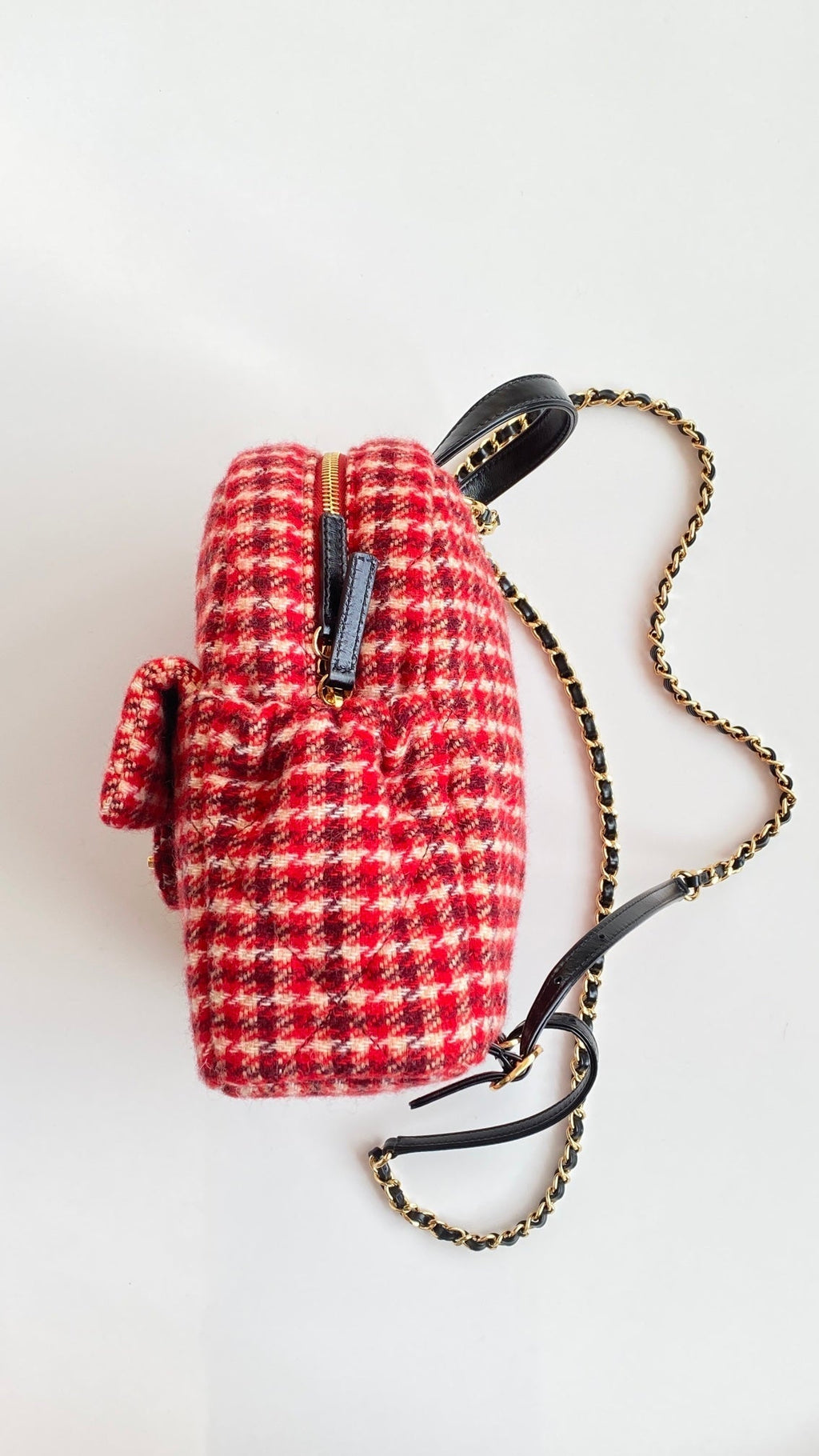 C*C Houndstooth Backpack 28 Red Wool Tweed