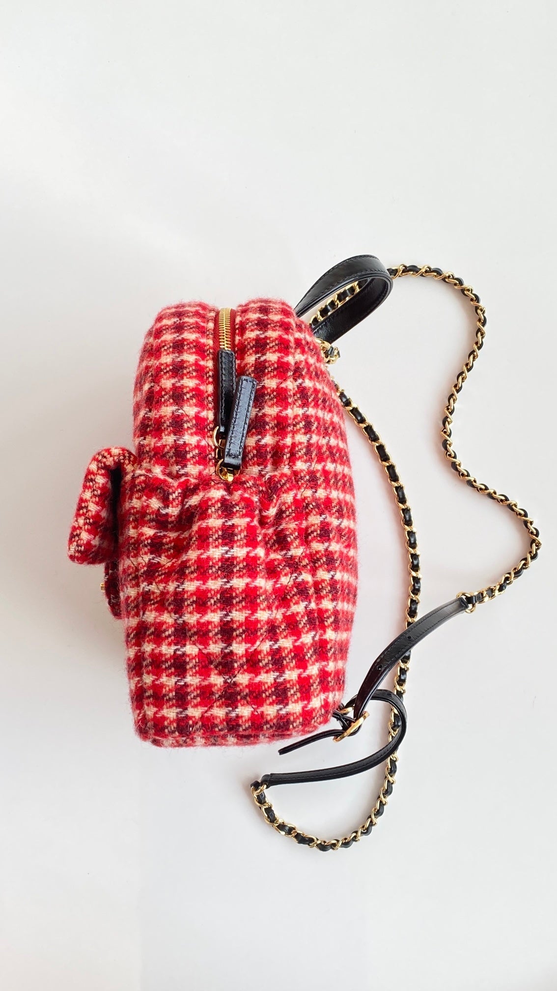 C*C Houndstooth Backpack 28 Red Wool Tweed