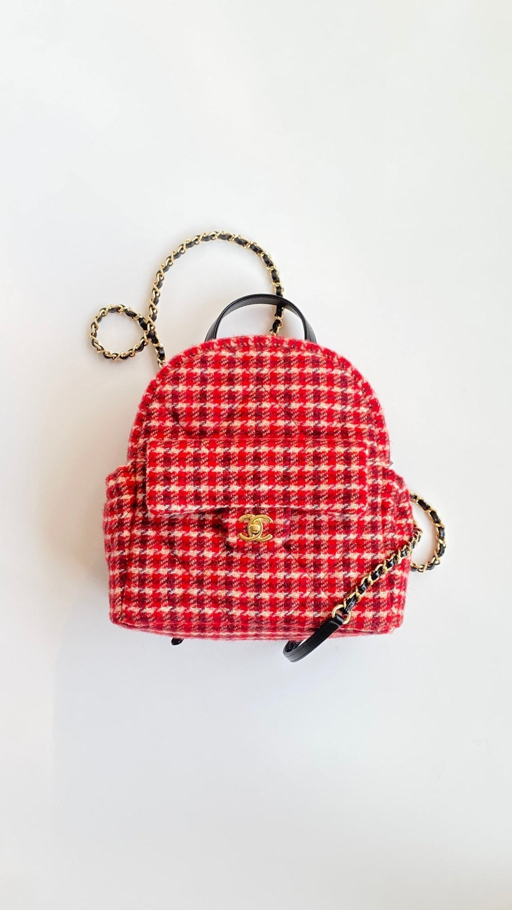 C*C Houndstooth Backpack 28 Red Wool Tweed