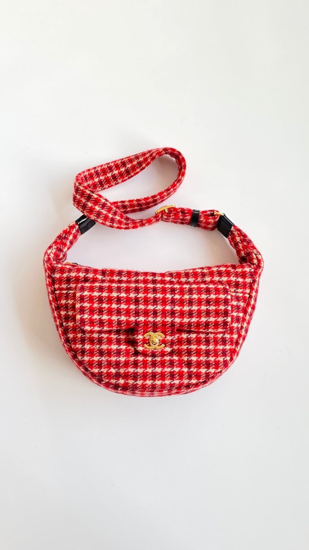 C*C Houndstooth 30 Hobo Bag Red Wool Tweed