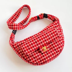 C*C Houndstooth 30 Hobo Bag Red Wool Tweed