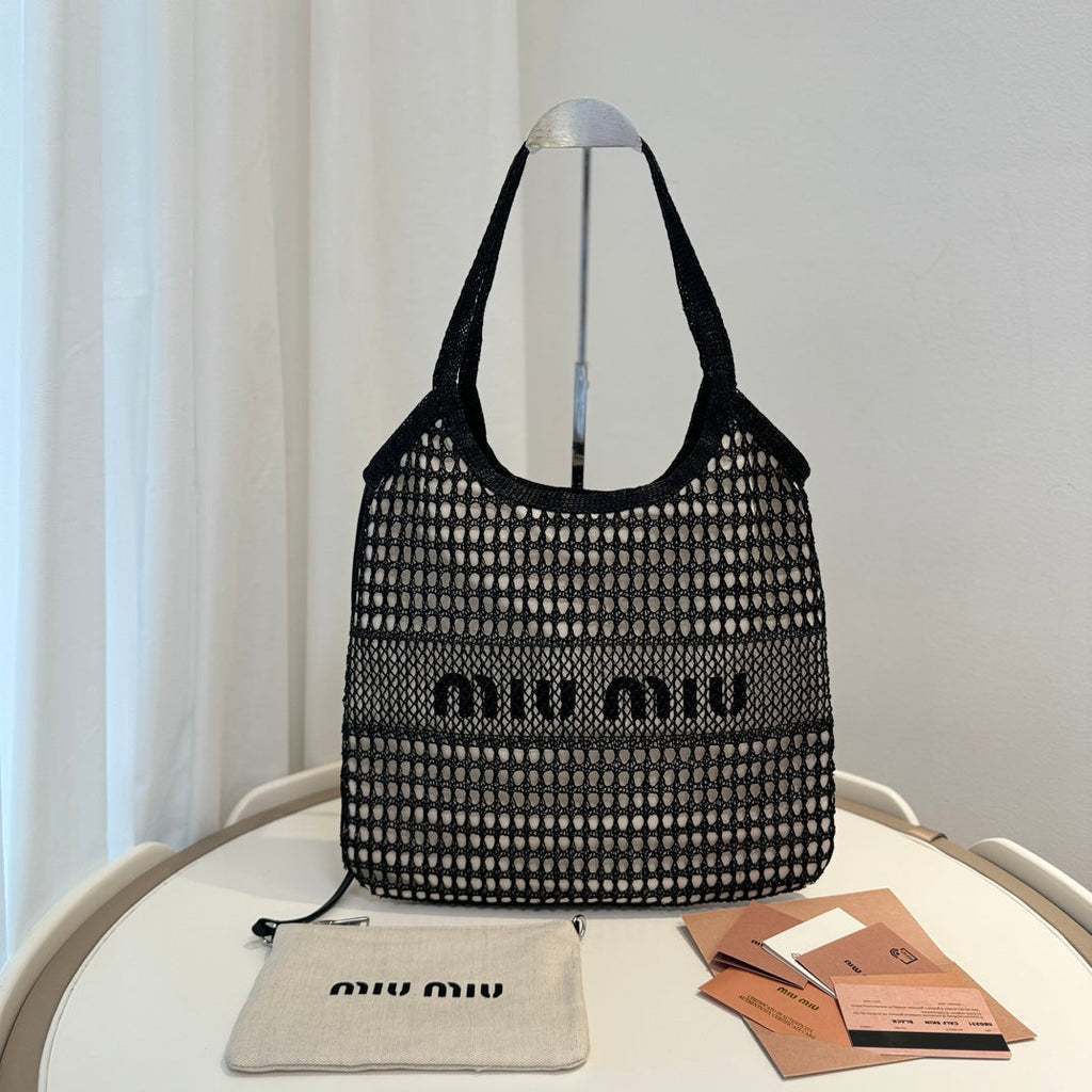 M*u*M*u Shoulder Bag Raffia Canvas