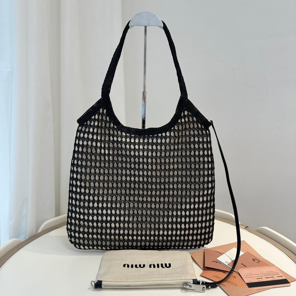 M*u*M*u Shoulder Bag Raffia Canvas