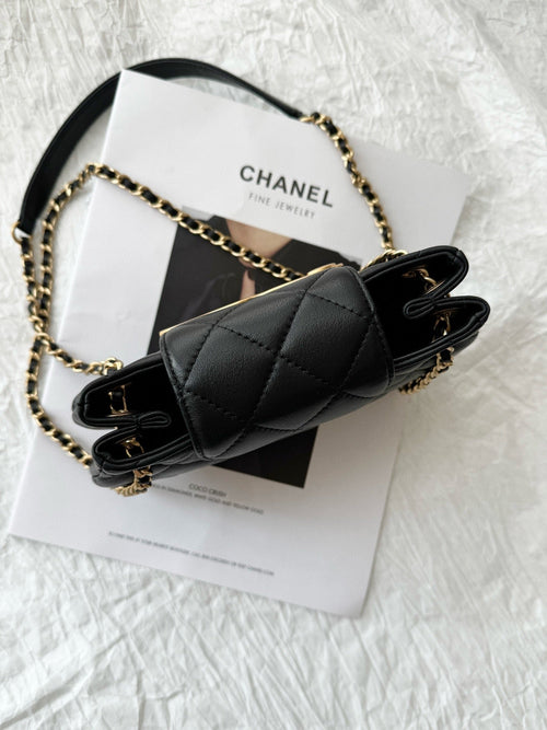 24c C*C hobo bag 20cm black lambskin gold hardware