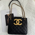 24c C*C small shopping bag 21cm black lambskin gold hardware