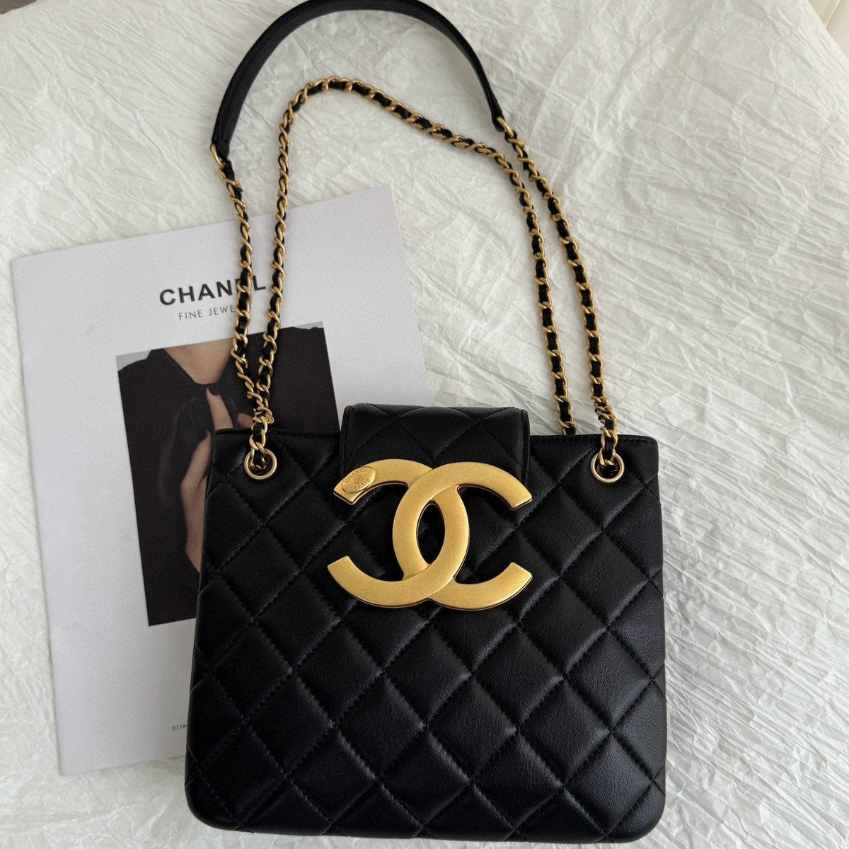 24c C*C small shopping bag 21cm black lambskin gold hardware