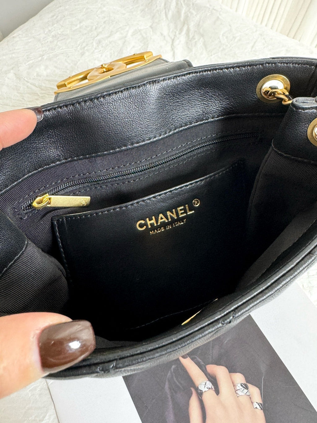 24c C*C small shopping bag 21cm black lambskin gold hardware