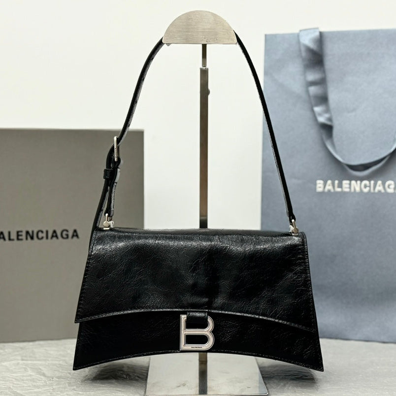 CRUSH SHOULDER BAG CRUSHED CALFSKIN LEATHER STRAP SILVER HARDWARE