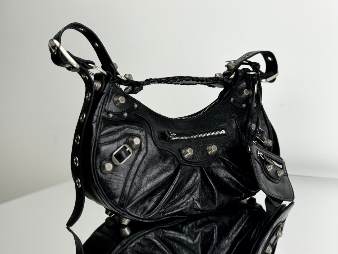 LE CAGOLE SHOULDER BAG RHINESTONES ARENA LAMBSKIN SILVER HARDWARE