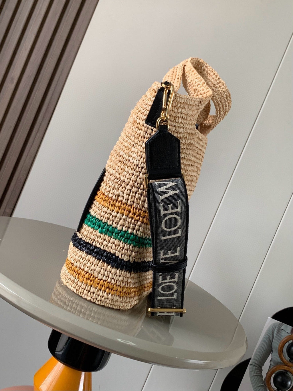 L*E 30 SLIT BAG IN COLORFUL RAFFIA AND CALFSKIN