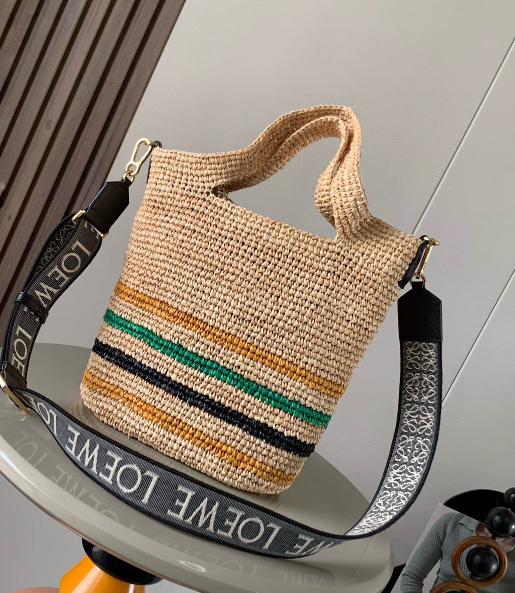 L*E 30 SLIT BAG IN COLORFUL RAFFIA AND CALFSKIN