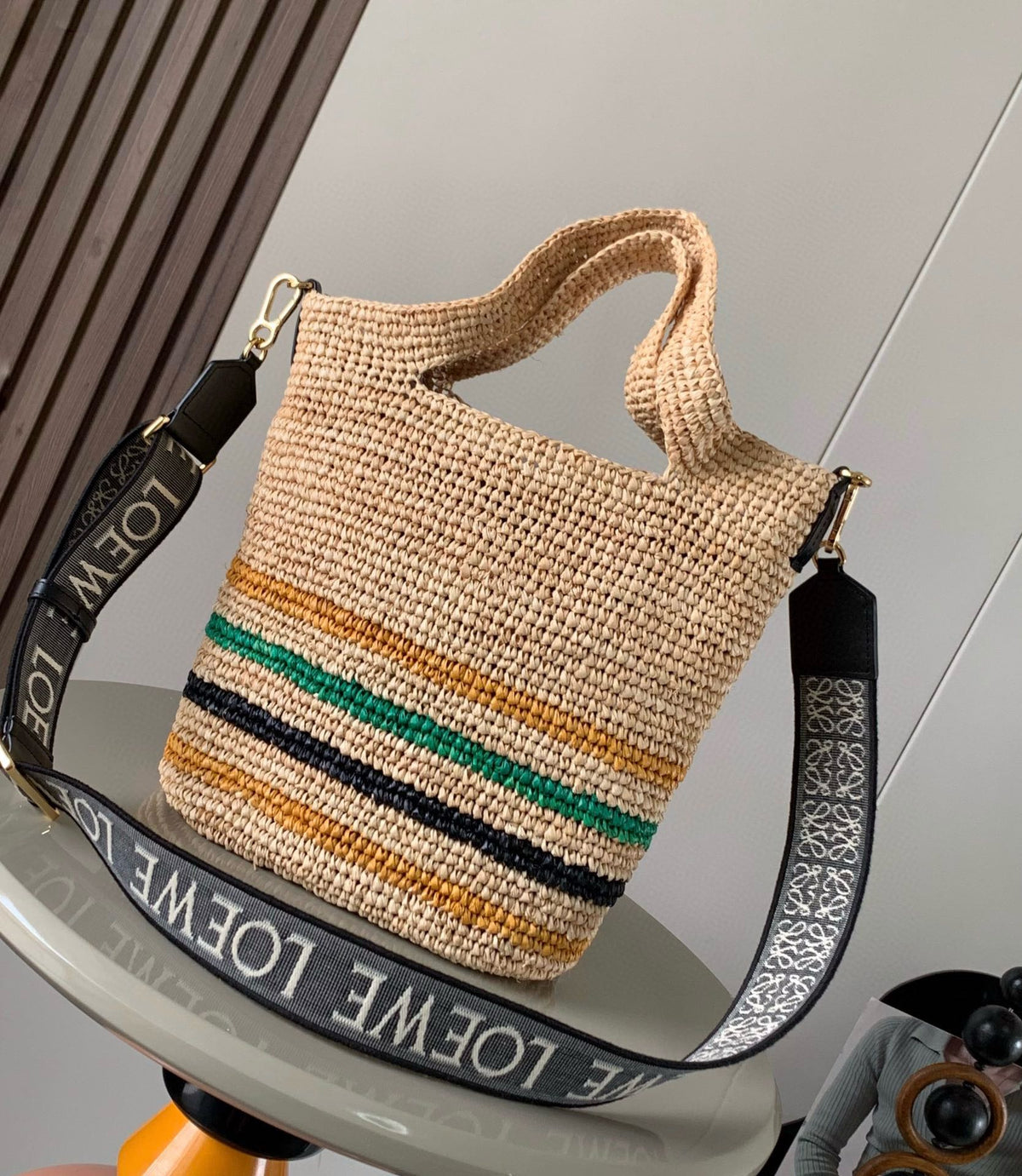 L*E 30 SLIT BAG IN COLORFUL RAFFIA AND CALFSKIN