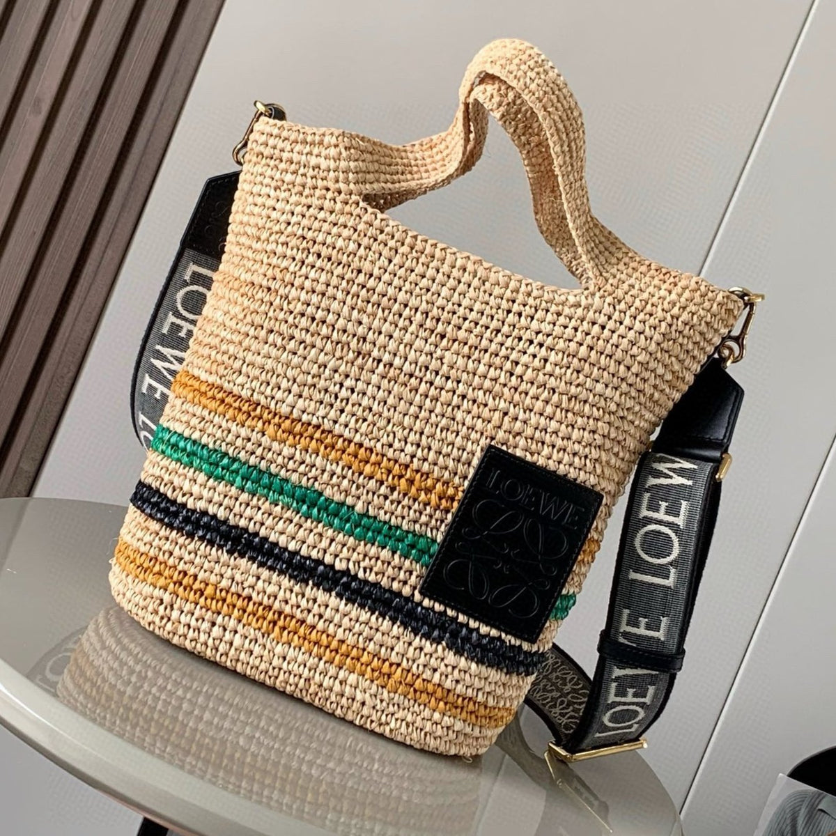L*E 30 SLIT BAG IN COLORFUL RAFFIA AND CALFSKIN