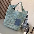 L*E 30 SLIT BAG IN DENIM BLUE RAFFIA AND CALFSKIN