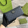 OPHIDIA G*G 19 ZIP AROUND WALLET DARK BLUE CANVAS AND BLACK CALFSKIN