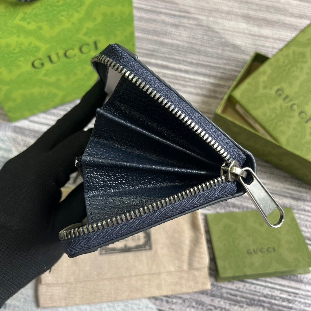 OPHIDIA G*G 19 ZIP AROUND WALLET DARK BLUE CANVAS AND BLACK CALFSKIN