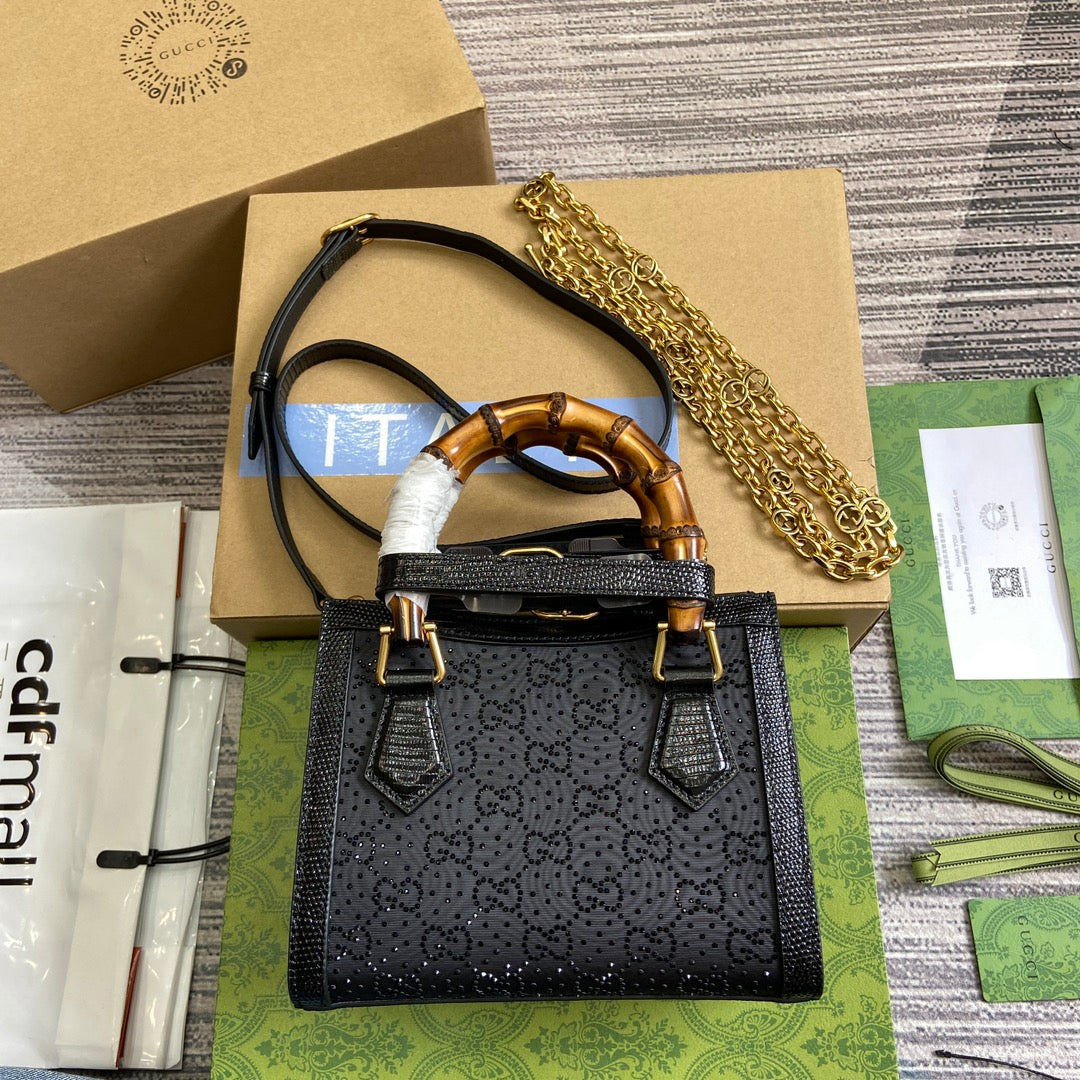 G*G DIANA JUMBO 20 MINI TOTE BAG BLACK CANVAS