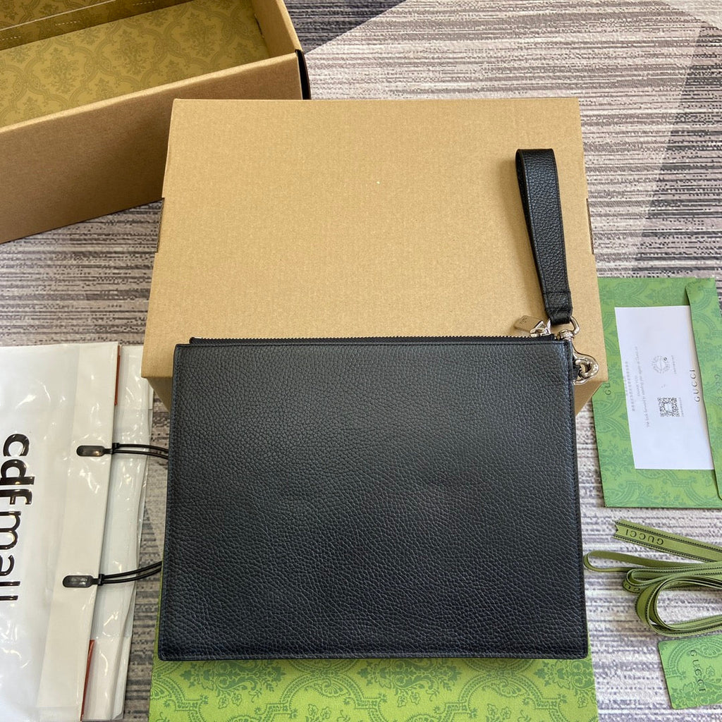 POUCH 28 WITH G*G LOGO BLACK CALFSKIN