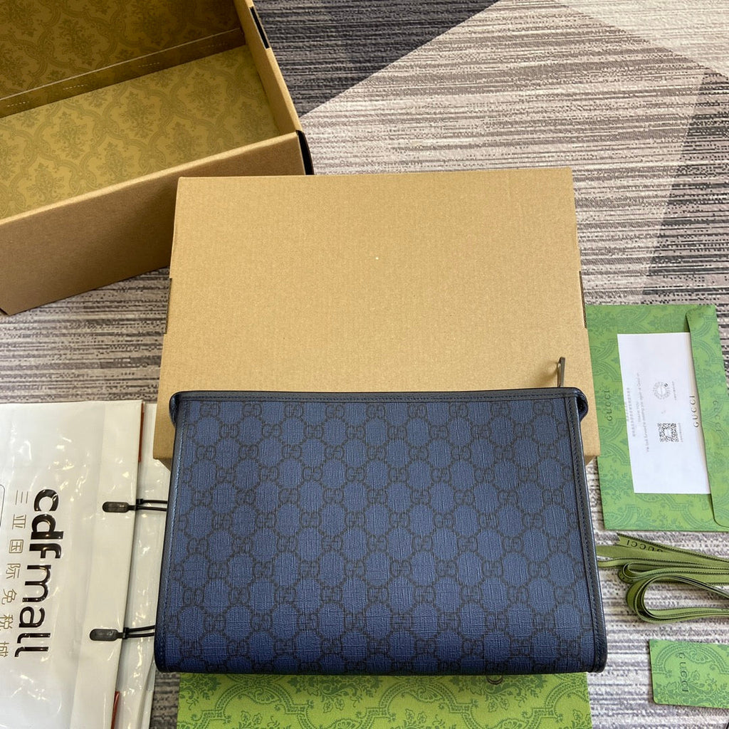 OPHIDIA G*G POUCH 28 BLUE AND DARK BLUE CANVAS