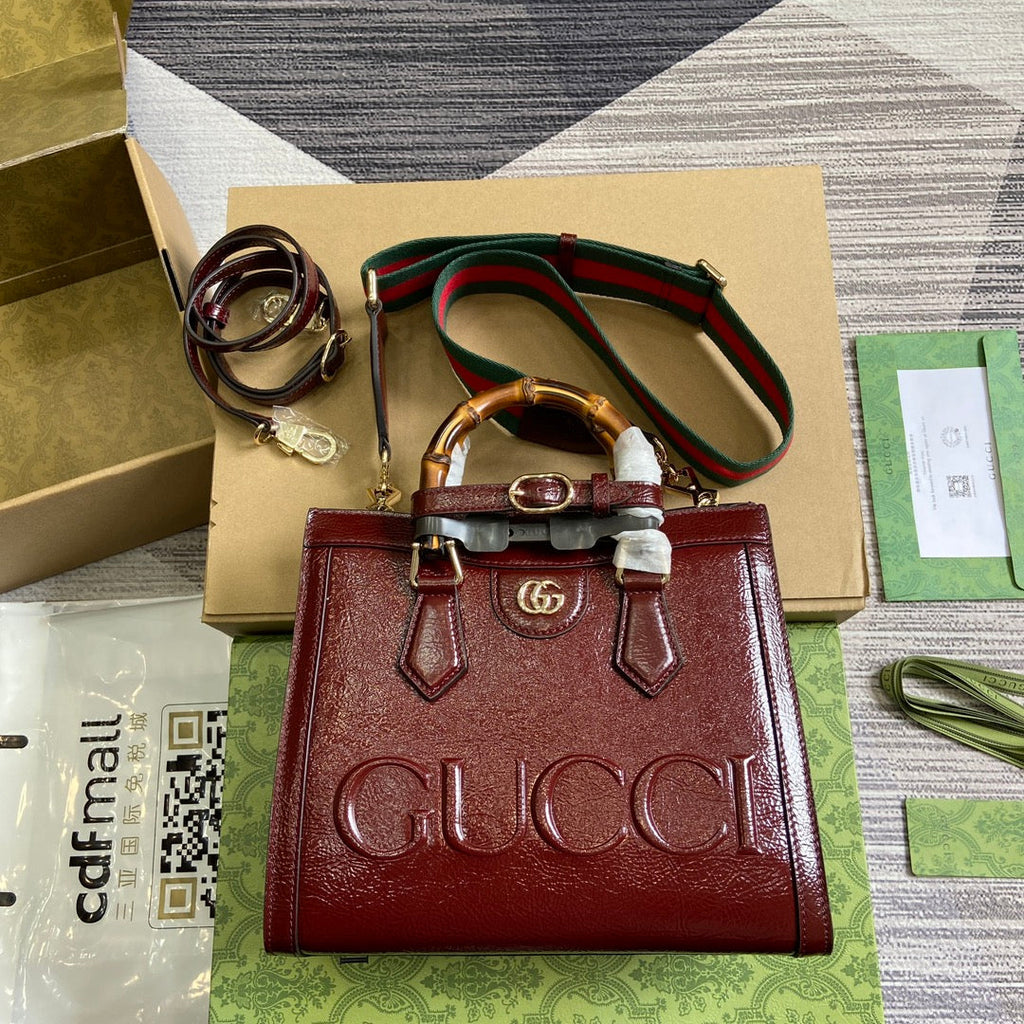DIANA TOTE BAG WEB LACQUER CALFSKIN BAMBOO HANDLE