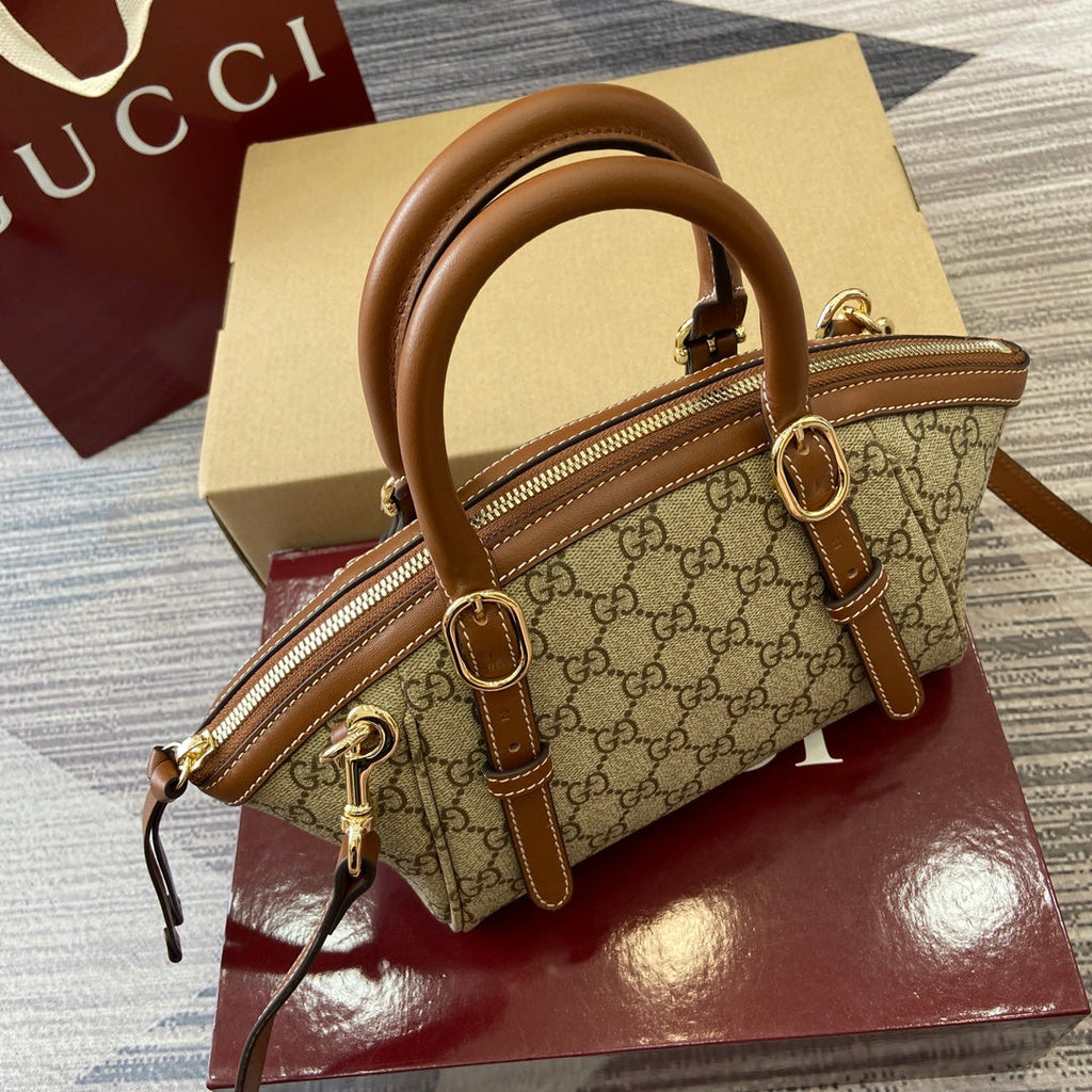 G*G Padlock 31 Bag Beige Brown Canvas Leather