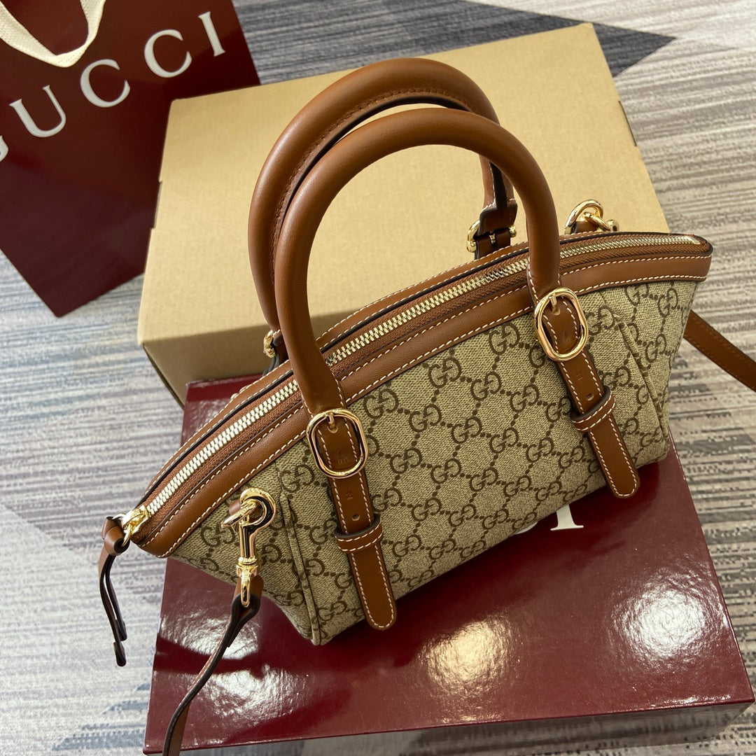 G*G Padlock 31 Bag Beige Brown Canvas Leather