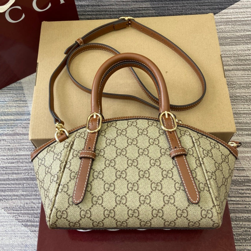 G*G Padlock 31 Bag Beige Brown Canvas Leather