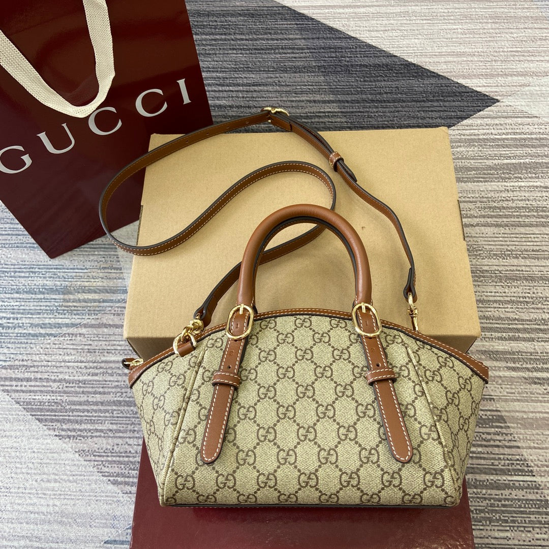 G*G Padlock 31 Bag Beige Brown Canvas Leather