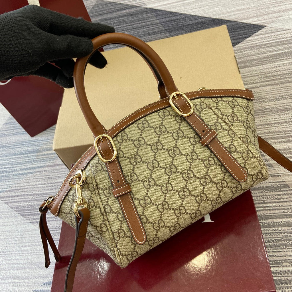 G*G Padlock 31 Bag Beige Brown Canvas Leather